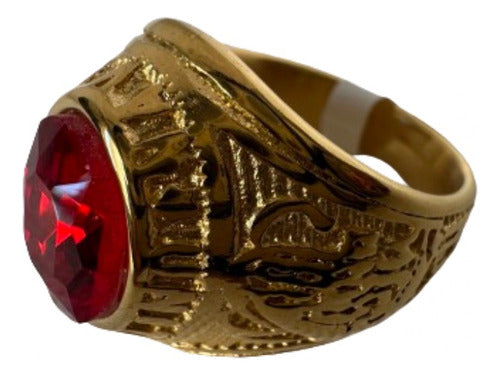 Donna Anillo Hombre Acero Quirúrgico Piedra Roja Color Oro Bombe 0