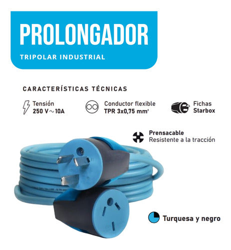 Star Box Prolongador Alargue Tripolar Cable Normalizado 15 Mt 2