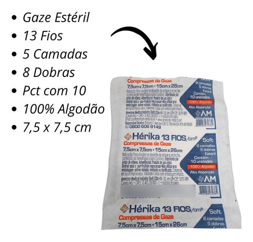 Compressa Gaze Estéril Pacote C/ 250 Unidades 13 Fios Anvisa 5