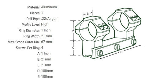 Accushot Integral Mount Rings 1" High Air Rifle 11mm 1