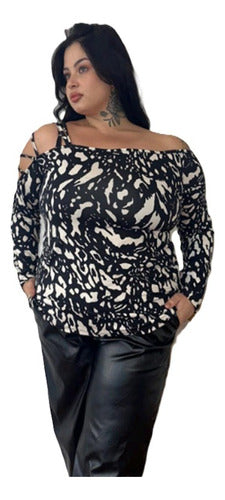 Tazhia Blouse with Boat Neck, Shoulder Straps, Long Sleeves, Plus Size 0