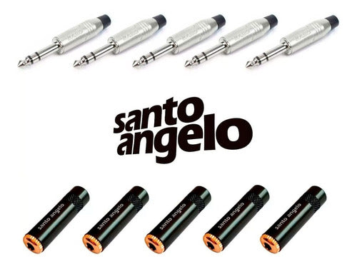 Kit C/ 5 Pares Plug Santo Angelo P10 Stereo Sa2x + P2 Fêmea 0