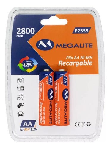 Megalite Rechargeable AA Batteries 2800 mAh - Pack of 2 Units 0