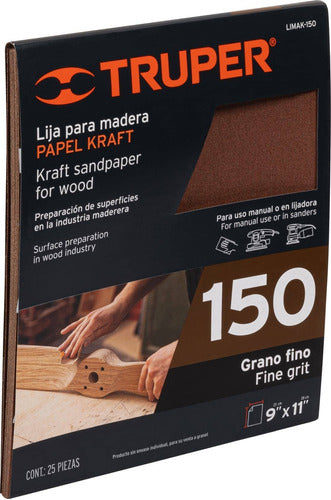 Lija Para Madera Grano 150 Fino 23x28cm Papel Kraft Truper 0