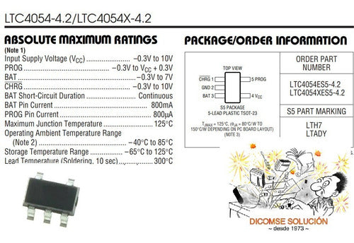 Lth7r  Ltc4054 Es5battery Charger Li-ion 0.5a 4.2v  Xunidad 0