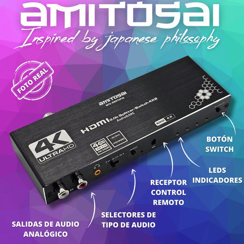 AMITOSAI MTS-SWXTSP42 4x2 HDMI Switch Splitter 4K HDR ARC 3