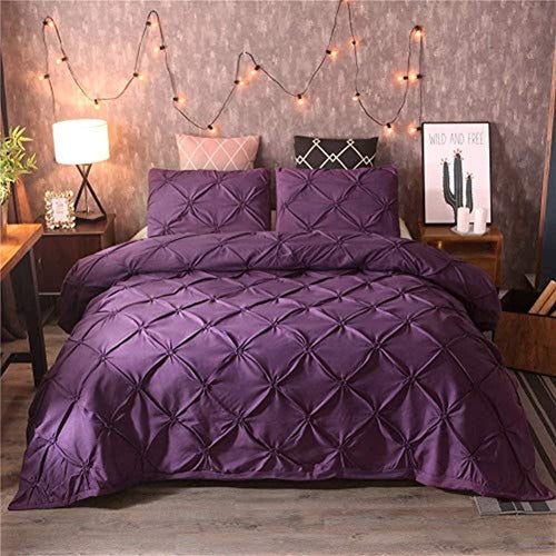 Feelyou Pintuck King Size Duvet Cover Set Purple Pinch Pleat 0