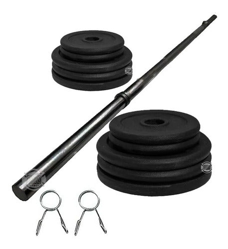 Solid 1.10m Olympic Barbell with 10kg Classic Weight Plates Set 0
