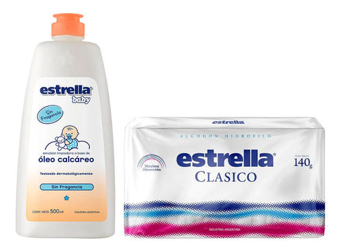 Estrella Baby Combo Óleo Calcáreo 500 Ml + Algodón Estrella 0