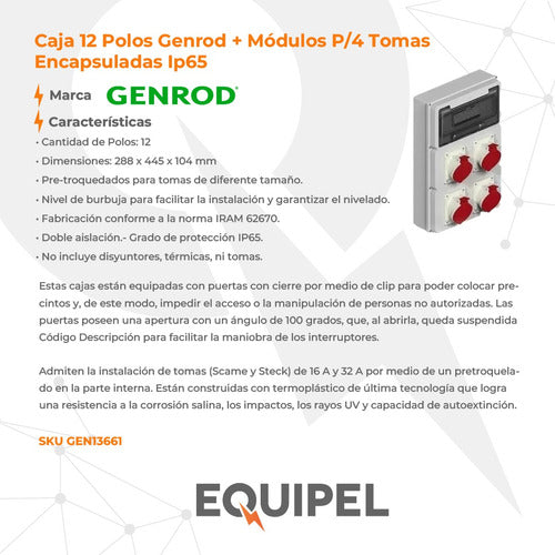 Genrod 12 Pole Box + 2 Modules for 4 Encapsulated IP65 Sockets 1