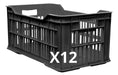 Pack of 12 Stackable Black Plastic Crates with Floor and Reinforced Sides by Sufin 1