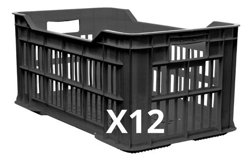 Pack of 12 Stackable Black Plastic Crates with Floor and Reinforced Sides by Sufin 1