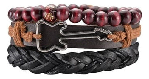 Burdah Braided Leather Bracelet Set with Guitar Beads 3 in 1 0