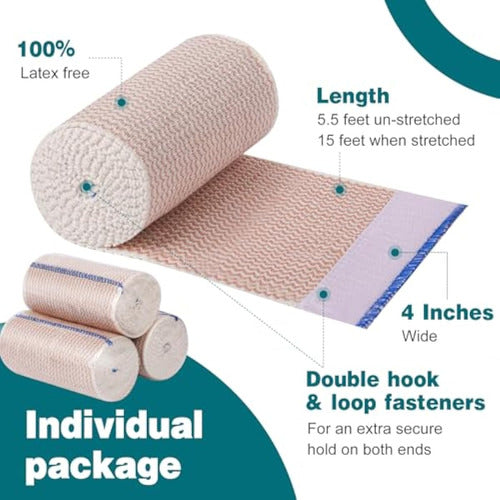 Premium 6 Pack Elastic Bandage Wrap 4 Inch With 1