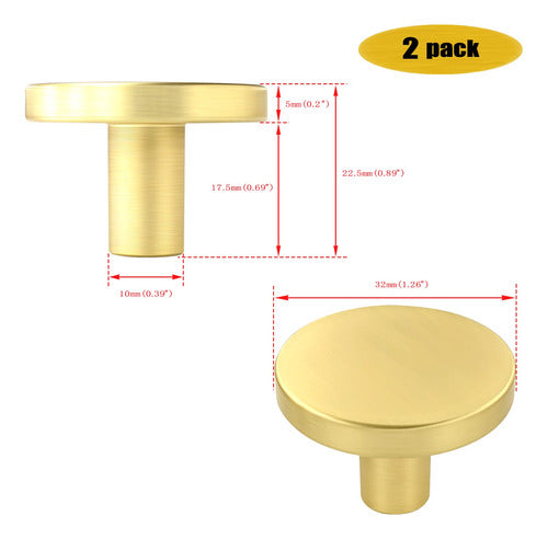 Iafvkai Round Furniture Handles 32mm Brushed Gold 2 Pack 1