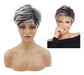 Mipper Short Pixie Cut Wig with Bangs Black to Silver Grey Roots 0