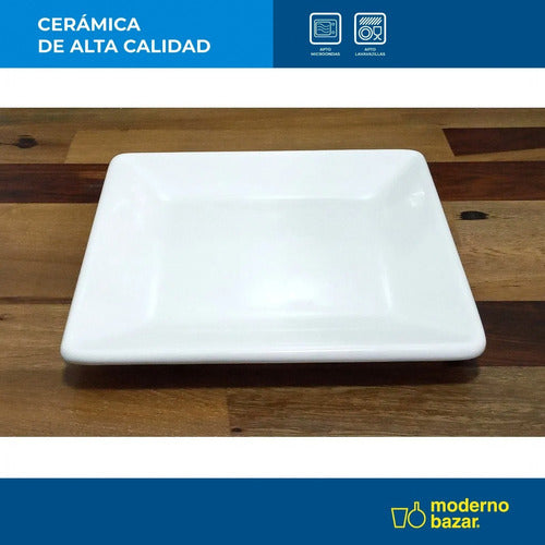 Moderno Bazar Set Platos X12 Cuadrado Grande Ceramica Blanca 26x26 5