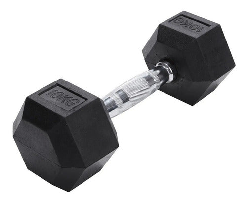 Alvarez Fitness Hexagonal Rubber Dumbbell 10 Kg. Solid Chrome Weight 1