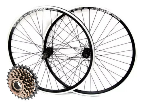 Foxtter MTB 26 Bicycle Wheels Double Wall Aluminum with 7-Speed Freewheel 0