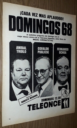 P383 Clipping Publicidad Teleonce Domingos 68 Año 1968 0