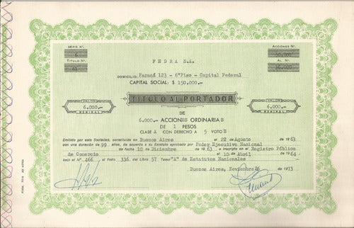 Titulo Al Portador Fedra $6000   1963 0