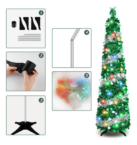 BTU Foldable Christmas Tree with 50 Lights, Pliable Tinsel 2