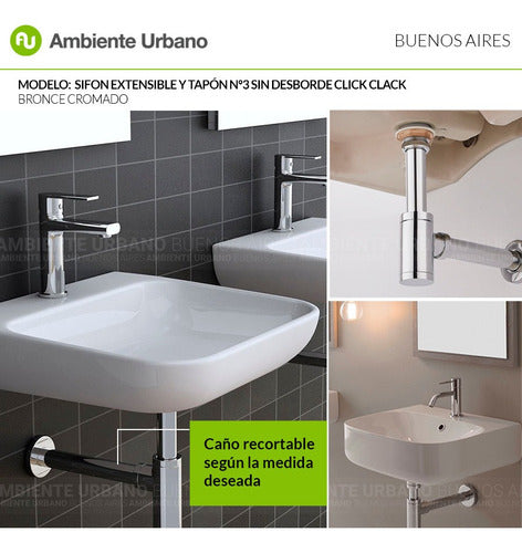 Ambiente Urbano Sifón Extensible Cromado + Tapón N 3 Sistema Clip Clap Au 1