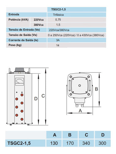 Regulador Tensão Trifásico Variac Tsgc2-1,5 1,5kva 380v 4