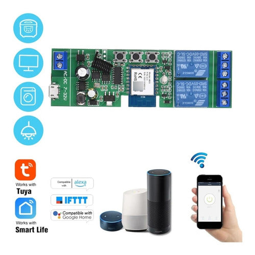 Smart WiFi + RF 2-Channel Relay in Cabinet Tuya Smartlife App 3