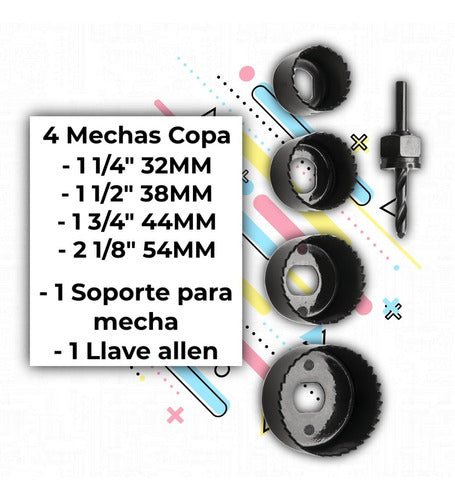 Juego Set Sierras Mechas Copa Madera Yeso Plastico 6 Piezas 1