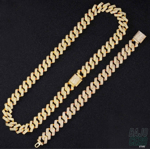 Premium Gold Plated Shadow Cuban Chain + Bracelet Set 0