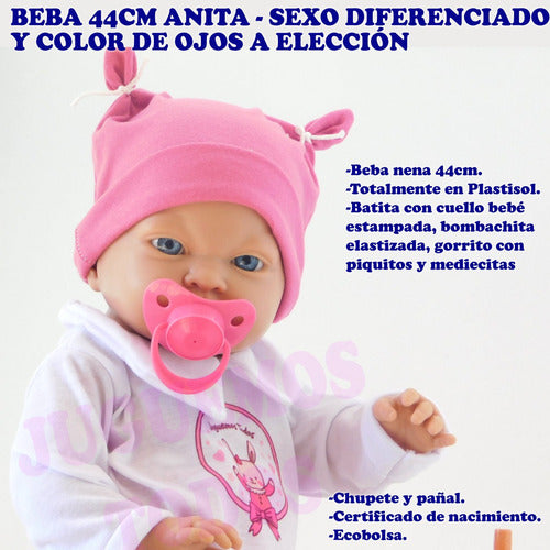 Juguemos Todos Baby Real Anita 44cm with Genitals - Choice of Eye Color 1