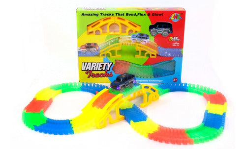 Variety Pista Flexible Auto Tracks Luces Led 168 Pzs Puente 0