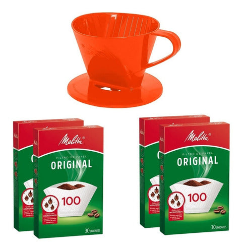 Suporte Melitta Laranja 100 + 4 Caixas Filtro Melitta 100 0