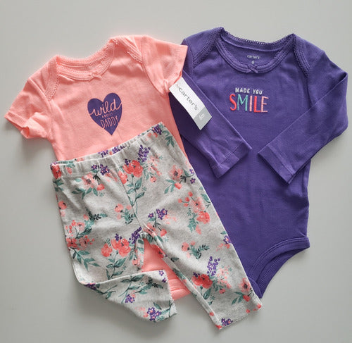 Carter's Baby Girl Long Sleeve and Short Sleeve Bodysuit and Pant Set 6m 2