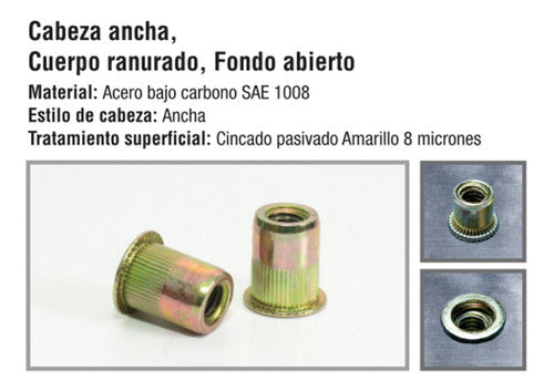 Argenrap Remache Roscado Tuerca Acero M8 Ranurado Cabeza Ancha X 50 3