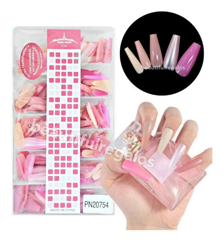 Paris Night Tips Coffin Ballerina Gel System Box X500 Pink Ultra Thin 0