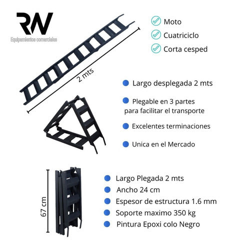 RWEQUIPAMIENTOS Foldable Ramp for Motorcycle or ATV - 2 Meters - 350kg Capacity 2