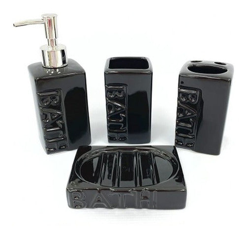 La Vidriera Regalos Set De Baño 4 Piezas Cerámica Bath Negro Dispenser Jabonera 0