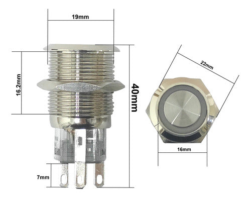 Pulsador Boton Metalico 19mm Con Retencion Cara Alta Rojo 1