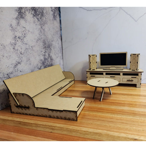 Large Dollhouse Furniture in 3mm MDF - Living Set 1