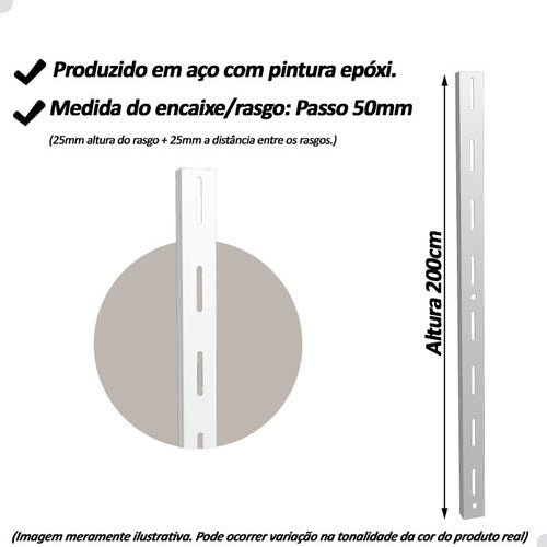 Trilho Rasgo Simples 200cm 2m Cremalheira Branco Kit 4 Uni 2