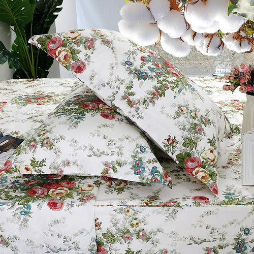 FADFAY Rose Sheets Floral Bed Sheets Queen 100% Cotton Off White 3