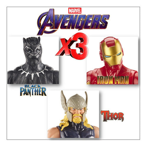 Hasbro Marvel Avengers Titan Hero Series - Set of 3 Action Figures: Black Panther, Iron Man, Thor 1