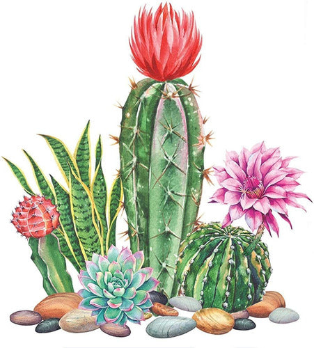 Pigpigboss 5D Diamond Painting Kit Cactus with Flowers 30x40cm DIY 0