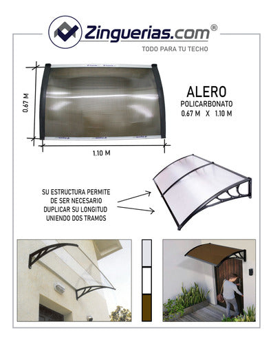 Alero Protector Puertas Y Ventanas 90x67cm Policarbonato 3mm 2