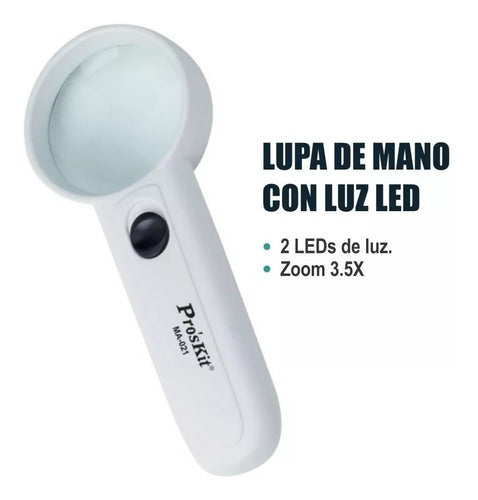 Pro'sKit Lupa 3.5x Manual D Mano Lente Vidrio Con Luz Led 0