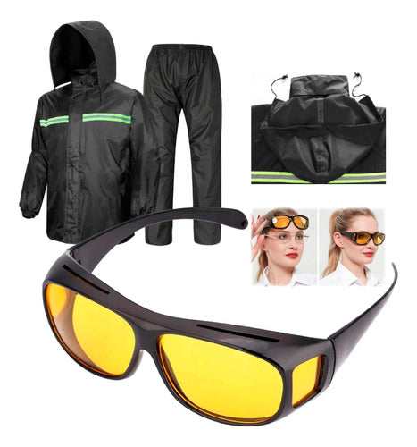 Rain Motorcycle Suit + Anti-Reflective HD Vision Glasses 0