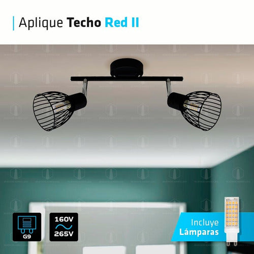 LED Ceiling Applique Red 2 Spot G9 Lights + 2 Premium Lamp 1