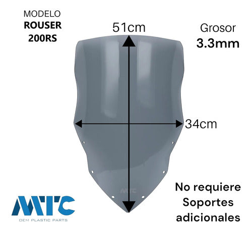 Parabrisa Bajaj Rouser 200 Rs Elevado 50cm Cristal Mtc 1